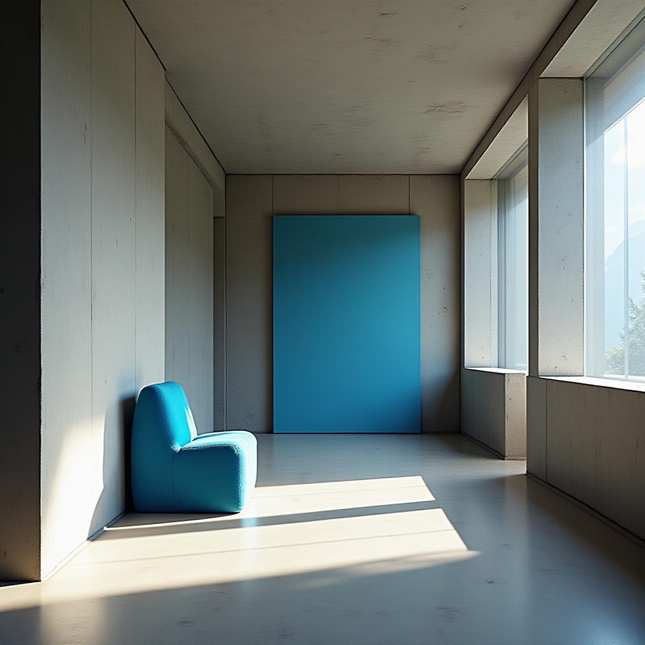 Minimalist Bauhaus inspired showroom interior with geometric furniture